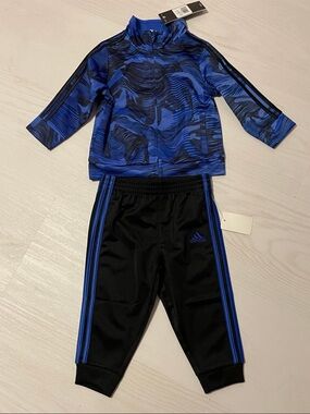 Adidas Blue & Black Kids Matching Tracksuit Set
